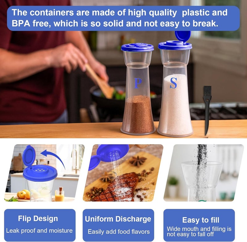 CEILUPY Set of 2 Clear Salt and Pepper Shakers, Plastic Spice Jars with Colorful Lids, Leakproof Moisture-Proof for Home Kitchen Restaurant, Camping, Travel, Picnic (Blue) - Image 4